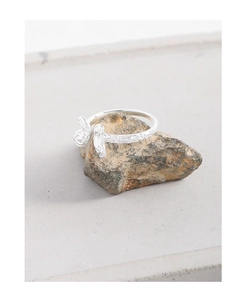 Macro detail of S925 sterling silver butterfly ring with unique wrinkled texture