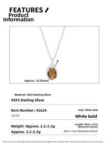 Detailed specs for S925 sterling silver necklace with oval tiger eye stone pendant