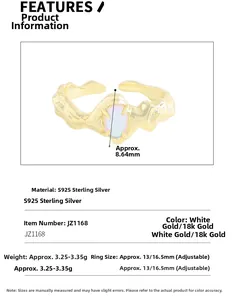 Detailed size specifications for 18K gold S925 silver ring with oval opal gemstone