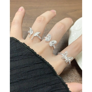S925 sterling silver butterfly rings with crushed silver texture and adjustable open bands