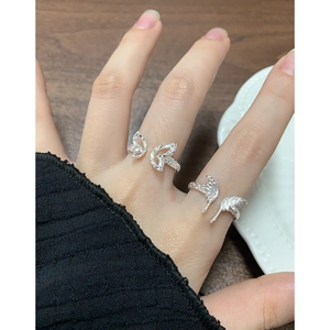 Ensemble de bagues papillon en argent S925 avec design d'ailes évidées et texturées
