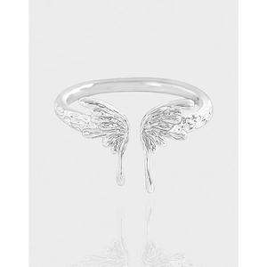 S925 Sterling Silver Butterfly Open Ring For Women Niche Liquid Metal Texture Adjustable Finger Ring Fashion Jewelry Gift