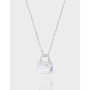 925 Sterling Silver Pendant Necklace For Women Minimalist Bag Shape Transparent Rhinestone Clavicle Chain Jewelry Gift