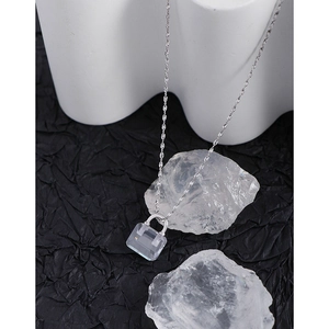 S925 sterling silver necklace with transparent crystal bag pendant and silver lock chain
