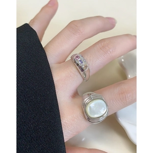 S925 silver rings set featuring colorful gemstones and oval white mother of pearl inlay