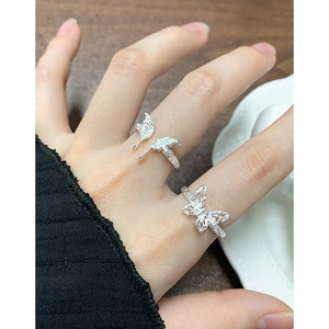 S925 sterling silver butterfly ring set with textured finish and open adjustable design