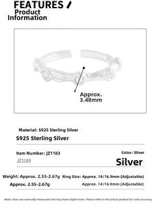 Detail view of S925 sterling silver ring with wrinkled texture and three small pearls