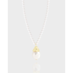 Artificial Pearl Necklace With Waterdrop Baroque Pendant S925 Sterling Silver 18K Gold Plated Clavicle Chain Retro Women Jewelry