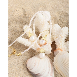 Elegant S925 silver bellflower earrings with natural baroque pearls and shell accents