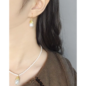 Elegant S925 silver bellflower pearl necklace and earring set for women's jewelry