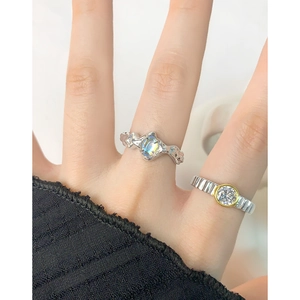 S925 sterling silver gear ring set with irregular lava texture and colorful zircon stones