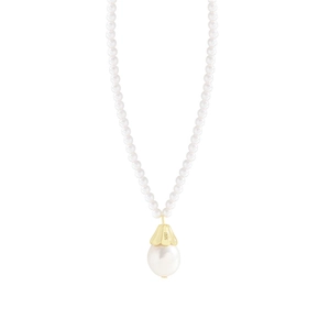 Elegant S925 sterling silver necklace with white pearls and a teardrop pearl pendant