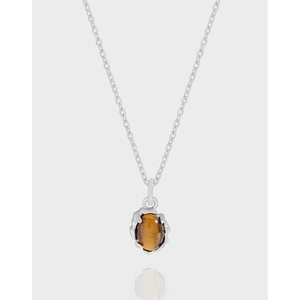 S925 Sterling Silver Tiger Eye Pendant Necklace For Women Korean Design Geometric Oval Clavicle Chain Jewelry Anniversary Gift