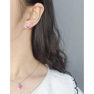 Elegant S925 silver necklace and earrings set with heart-shaped pink zirconia