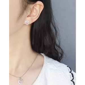 Pink heart-shaped zircon earrings and necklace jewelry set for women in S925 silver