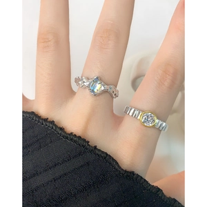 Irregular S925 silver moonstone ring with zircon accents in minimalist Korean INS style