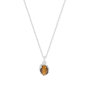 Minimalist S925 sterling silver necklace featuring an oval tiger eye stone pendant