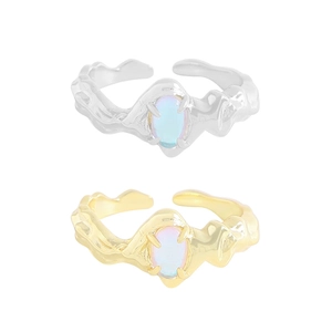 Irregular lava texture S925 silver rings with blue moonstone in gold and silver finishes