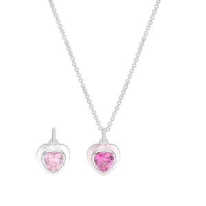 Minimalist S925 sterling silver necklace with pink heart enamel zircon pendant