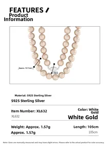 Detail specifications of 105cm S925 sterling silver pearl necklace with 10mm champagne beads