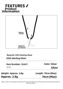 Detailed S925 sterling silver moon pendant necklace dimensions and material specifications