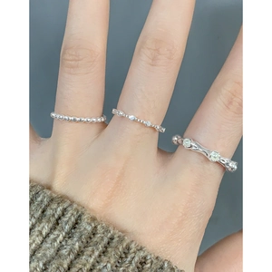 Minimalist S925 sterling silver stacked ring set with pearl and crushed texture details