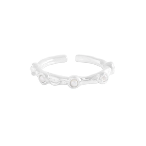 Minimalist S925 sterling silver open ring with organic texture and white pearls