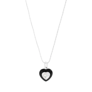 Silver S925 heart necklace with black enamel and sparkling zircon on a sleek snake chain