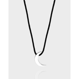 Minimalist 925 Sterling Silver Moon Pendant Necklace For Women Adjustable Black Cord Chic Clavicle Chain Daily Jewelry