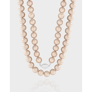 Champagne Gold Shell Artificial Pearl Long Necklace With 925 Sterling Silver Clasp Elegant Sweater Chain For Women INS Style