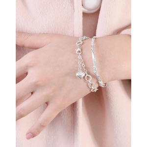 Elegant S925 sterling silver heart pendant bracelet and twisted open bangle set for women