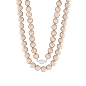 Double-layer champagne pearl necklace with S925 sterling silver clasp on white background