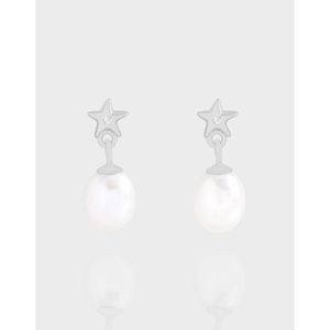 Star Artificial Pearl Drop Earrings With 925 Sterling Silver Earring Post Zircon Niche Design Luxury Style For Women Jewelry