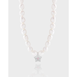 Collier Künstliche Perles Baroques S925 Argent Sterling Plaqué Or Blanc Pendentif Étoile Zircon Rose Bijoux Style Coréen Pour Femmes