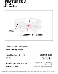 Détail macro d'une bague nœud en argent S925 avec zircon rose et anneau ajustable
