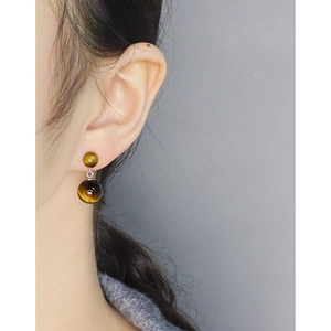 Boucles d'oreilles pendantes en argent S925 avec deux perles en pierre œil de tigre