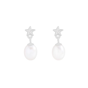 S925 sterling silver star stud earrings with natural freshwater pearls and zircon stones