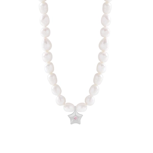 Collier de perles baroques avec pendentif étoile de mer en argent et pierre rose