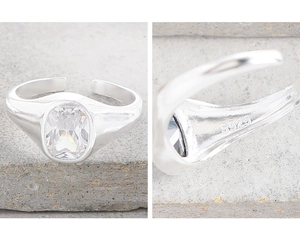 Detail of S925 sterling silver stamp on minimalist square zircon adjustable ring