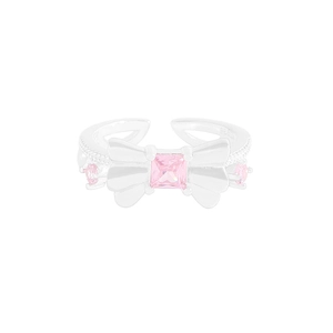 Bague nœud en argent sterling S925 avec zircons roses étincelants sur fond blanc pur