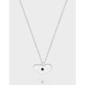 Collier Pendentif Cœur Irrégulier en Argent Sterling S925 Avec Incrustation de Strass Étoile Noire Bijoux Femmes