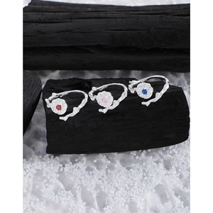 S925 sterling silver flower rings with rose zircon in red, pink, and blue colors