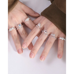 S925 sterling silver rose rings with colorful zircon accents on model hand