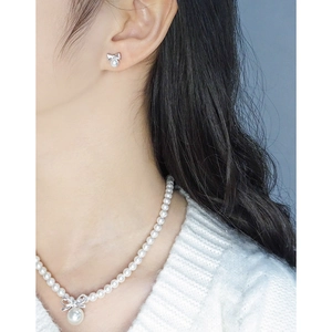 Parure de bijoux en argent S925 avec collier et boucles d'oreilles à perles et nœud