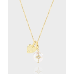 Collier Pendentif Cœur et Künstliche Perle Baroque en Argent Sterling 925 Plaqué Or 18K Élégante Chaîne de Clavicule Bijoux pour Femme