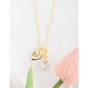 Collier rétro cœur doré et perle étoile élégant design en argent sterling S925 femme