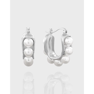 Geometric U-Shaped 925 Sterling Silver Artificial Pearl Stud Earrings Elegant Minimalist White Gold Plated Jewelry For Women