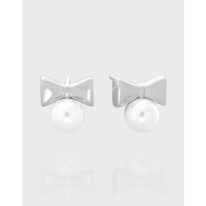 Boucles d'Oreilles Clous Nœud Künstliche Perle Élégantes Avec Tige en Argent Sterling 925 Bijoux en Alliage Minimaliste pour Femme Décor Quotidien