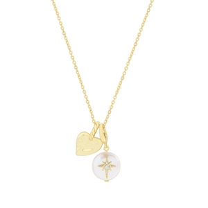 Collier cœur perle étoile en argent S925 avec finition dorée texturée de luxe