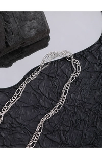 Detail of silver S925 double layer chain necklace showing refined metal texture and shine